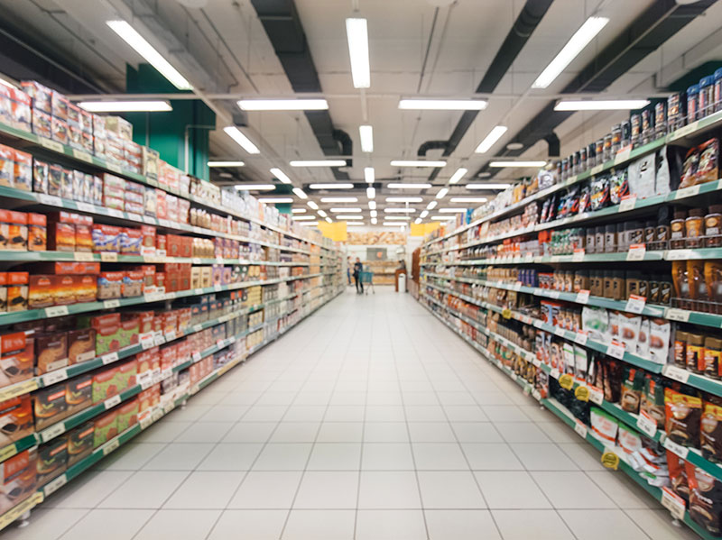 Blurred grocery store aisle