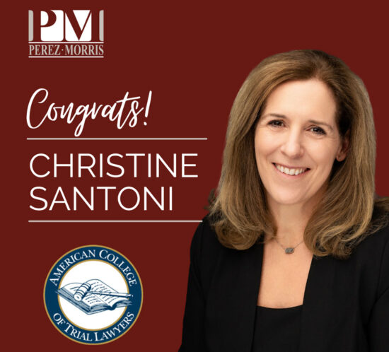 Perez Morris Celebrates Christine Santoni's Induction into the American College of Trial Lawyers, graphic celebrating her induction