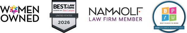 Perez Morris Badges showing WomenOwned, Best Law Firms, Best Places to Work and NAMWOLF